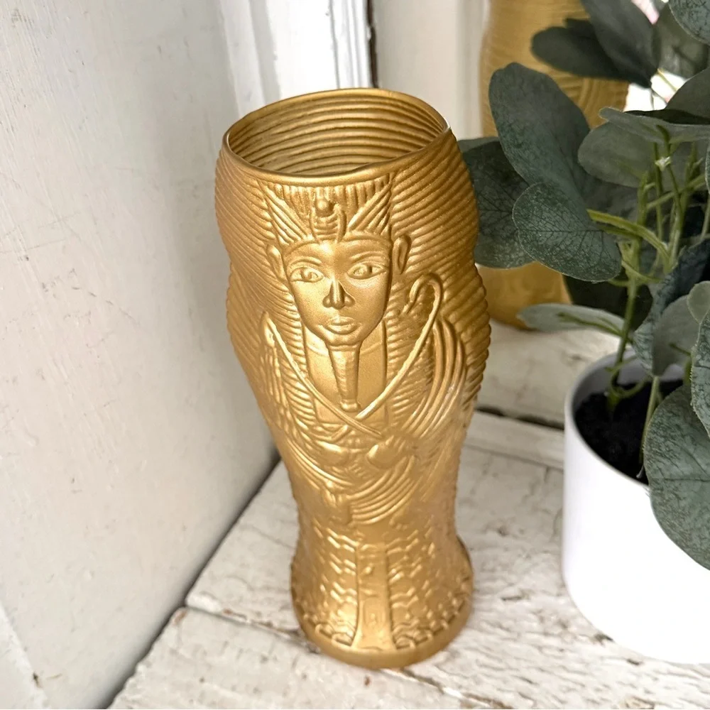 Vintage Egyptian Mummy Glass Flower Vase Hand Blown Luxor Las Vegas King Tut 9”